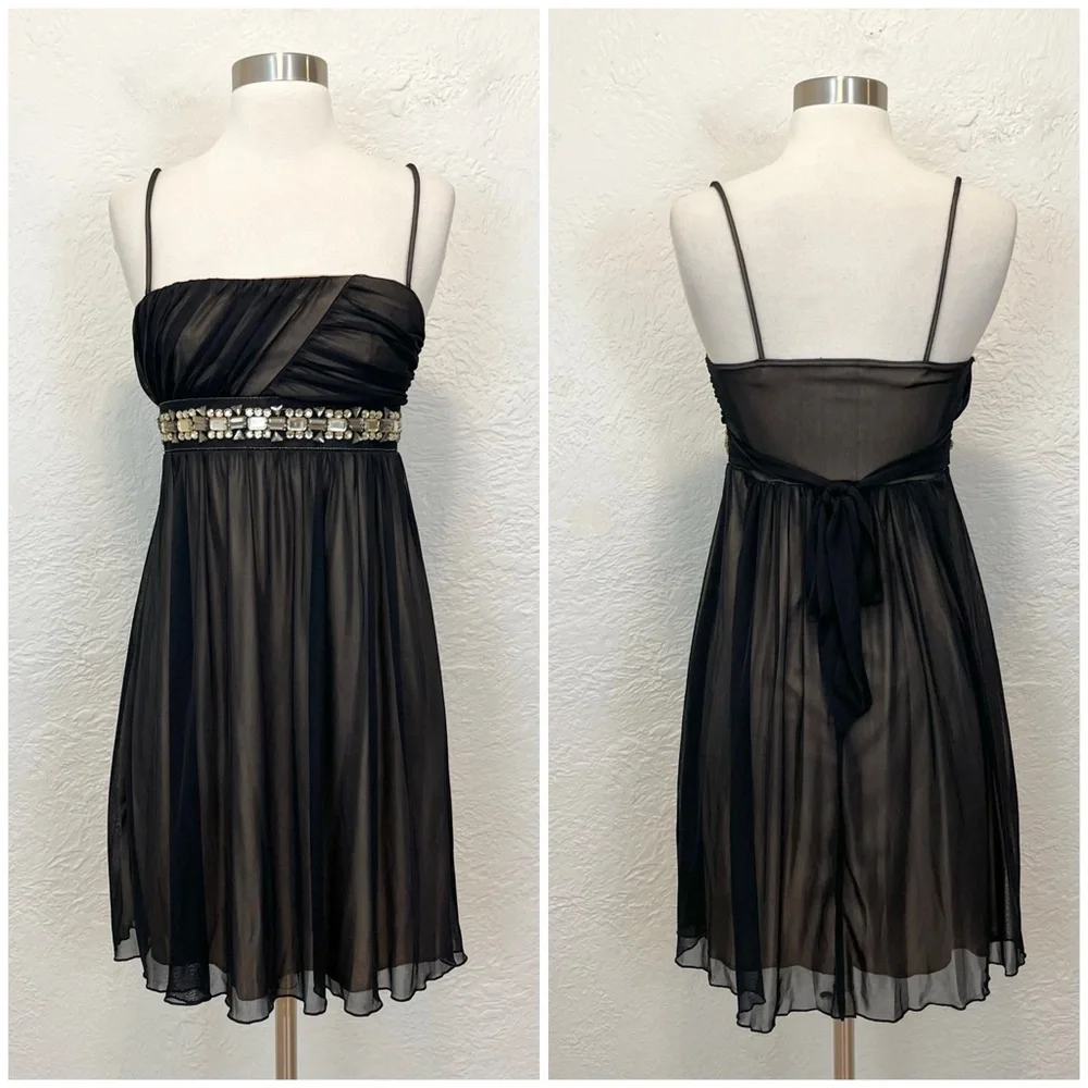 Vintage 90s Y2K Dress Whimsigoth Black Mesh Jewels XS S